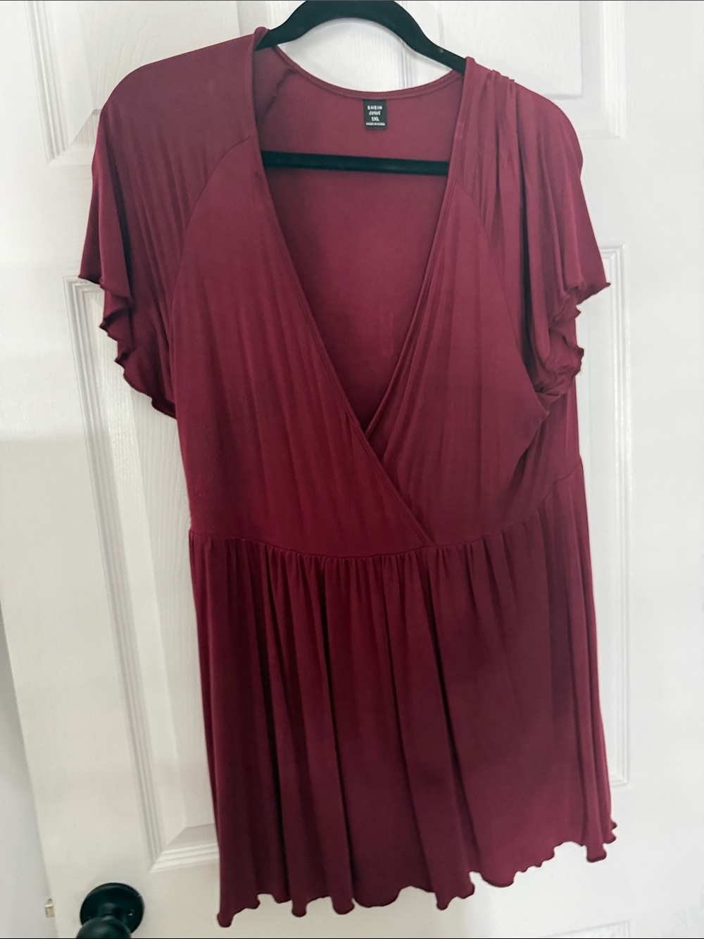 SHEIN Burgundy Wrap-Style Short Sleeve Top